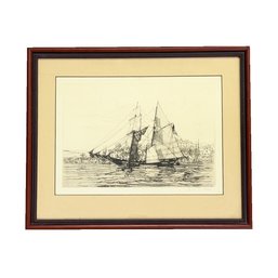 Framed George C. Wales Marine Etching. 'rum And Bibles For The West Coast Of Africa'. Pencil Signed & Dated.