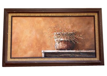 Still Life Painting With Basket Full Of Bittersweet. Signed C.h. Chamberlain Lower Right. Oil On Masonite.