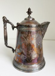 Antique Silver Plated Pitcher With Handle And Lid. Meriden Silver Plate Co. Quadruple Plate.