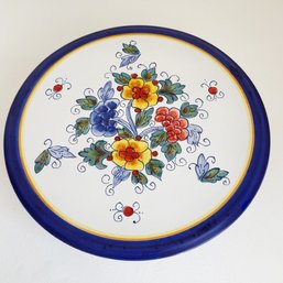 Deruta Italian Cake Stand With Floral Accents.