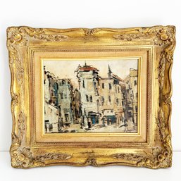 Vintage Framed Oil On Canvas, City Scene. Ornate Baroque Style Gold Colored Frame. Harry Zeegers Signed.