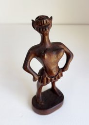 Dark Brown, Hand-carved Wooden Figurine With A Stylized, Wide-toothed Grin. Sculpture. Home Decor. Wood.