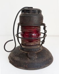 Embury No. 40 Traffic Gard Kerosene Lantern. Red Globe. Vintage Lighting.