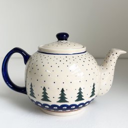 Boleslawiec Polish Pottery Teapot. Evergreen Pattern.