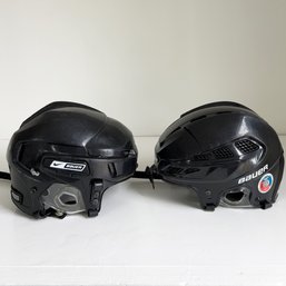 Two Pre-owned Bauer Hockey Helmets, Black Color