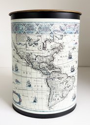 Vintage Keller Charles Metal Trash Can With World Map.