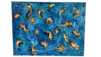 Painting By Byron Philbrook Titled, 'goldfish & Shadows'. Blue And Orange Colors, Abstract Art. Canvas.