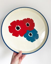 Vintage Anemone By Ross Havers Floral Decorative Round Tray. Pop Art. Red & Blue Flowers.