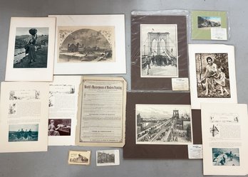 Misc. Antique And Vintage Paper Lot. Ephemera. Etc. Brooklyn Bridge. Architecture.