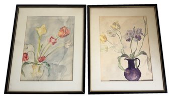 Two Framed Floral Still Life Water Color Paintings By Elizabeth McNaughton Acton
