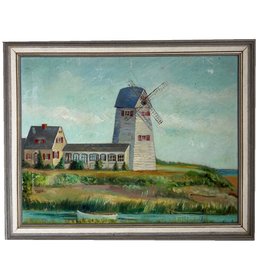 Vintage Oil Painting. The Windmill House On Old Mill Point In West Harwich, Massachusetts. Framed.