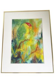 Watercolor Painting Of A Bird By Elizabeth Acton Titled 'the Visitor'. Framed. 28.25'x22.25'