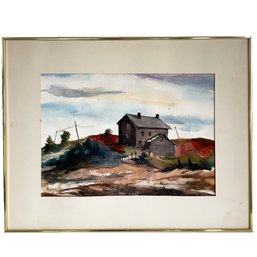 Framed Watercolor Painting By Elizabeth Acton Of A House/landscape Scene. 28.25' X 22.25'