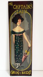 Vintage 'The CAPTAIN'S LADY' Wall Art. Painted Wooden Board. 10' X 32'