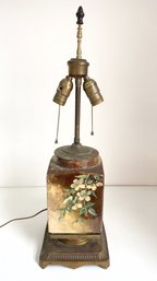 Vintage Ceramic Table Lamp. Floral Decorated On All Four Sides. Two Heads For Light Bulbs. Decorative Lamp.