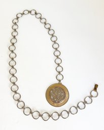 Vintage Silver-tone Chain Belt With Disc/medallion. 32 Inches Long.