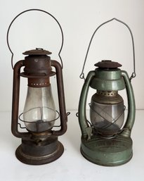 Two (2) Vintage Lanterns. Embury Air Pilot And One Other Maker. Kerosene Lanterns. Lighting.