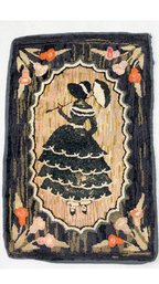 Vintage Hooked Rug. Silhouette Of A Woman In Dress With Hat And Highlights To Her Design. 24' X 38'