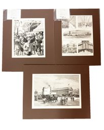 Three Vintage Matted Black-and-white Prints. New York Historical Scenes.