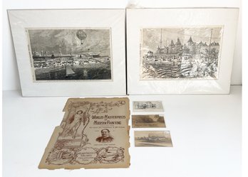 Misc Paper Lot. Vintage And Antique. Post Cards. Prints Nyc. Beaches