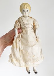 Antique Porcelain China Head Doll. Blonde Doll In Dress.