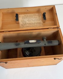 Vintage Sears Craftsman Surveying Transit Level Stored Inside Its Original Wooden Carrying Box With Tripod