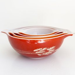 Vintage Pyrex Autumn Harvest Wheat Cinderella Mixing Bowl Set. (four Pieces In Total)