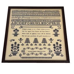 Vintage Framed Cross-stitch Needlework Sampler. Jeanne C. Emery February 1994