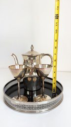 Vintage Silver Plated Tableware Lot: Two Glasses, Tray And Coffee Pot