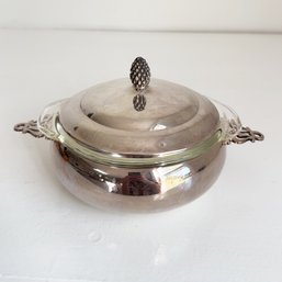 Sheffield Silver Co. Vintage Silver-plated Small Covered Casserole Serving Dish. Fire King Insert Glass.