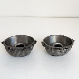Pair Of Basket Shaped Candle Stick Holders.