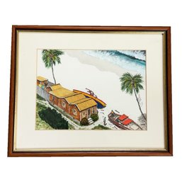 Small Framed Artist's Works On Paper Of A Coastal Tropical Shipwreck Beach Scene. Wynslo Phillips. Barbados