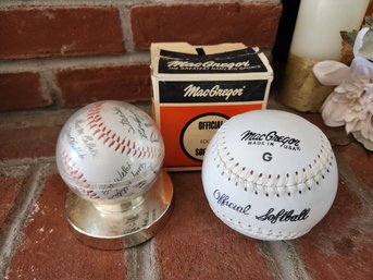Los Angeles Dodgers Multi Signed Baseball With Bob Welch & MacGregor & Official Softball In Box
