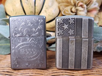 Zippo Lighter Lot - 2018 Venetian American Classic Chrome And 2016 Patriotic American Flag Stars And Stripes