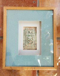 Vintage Mayan Mask Sand Relief Plaque Professionally Framed Mesoamerican Style Textured Wall Art