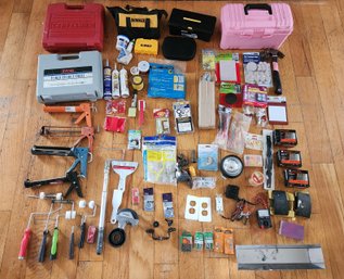 Assorted Hand Tools Hardware Lot Craftsman Case DeWalt Bag Ryobi Case Caulking Supplies