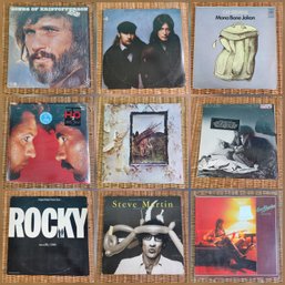 Classic Rock LP Collection, 9 Records Including Led Zeppelin, Cat Stevens, Hall And Oates, And Steve Martin