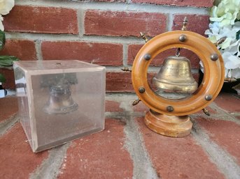 Vintage 1976 Bicentennial Liberty Bell Lucite Bank And R.M.S. Queen Mary Ship Wheel Brass Souvenir Bell Lot