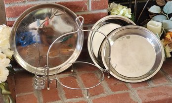 Vintage Deepa Stainless Steel Dish Transporter Rack With Two Plates And Large 12 Inch Round Buffet Platter