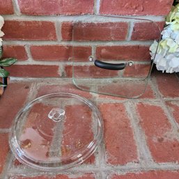 Vintage Revere Ware 9 Inch Square Glass Skillet Lid And Round 9' Glass Casserole Replacement Cover Lot
