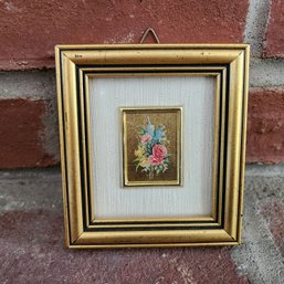 Brunel Italy 23Kt Gold Leaf Miniature Framed Art Floral Bouquet Roses Bluebells Authentic Italian Decor
