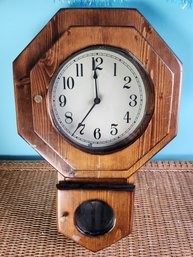 Charles W Buckes Handcrafted North Carolina Pine Wall Clock Cary NC Artisan Octagon Drop Schoolhouse