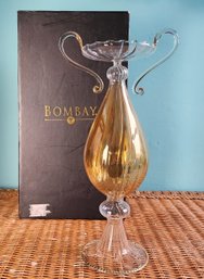Bombay Company Venetian Art Glass Decor, Iridescent Amber, 14.5' Tall Candle Holder Pedestal Vase With Box