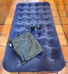 Intex Twin Air Mattress Blue Flocked Inflatable Bed With Electric Quick-Fill Pump And Storage Bag