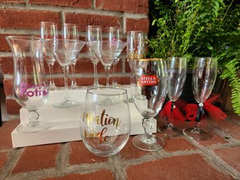Pocono Palace Resort Champagne Flutes & Stella Artois Gold Rim Chalice Mixed Specialty Barware 12pc Glass Lot