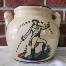 Hollister Signed Anthony Wayne Pottery Crock - American History Military Hero Lidded Pot / Cookie Jar