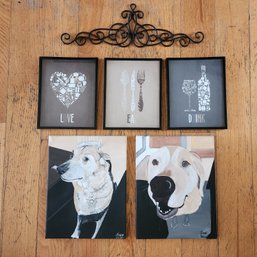 Custom Dog Painting Lot 3 Kitchen Wall Art Prints Love Eat Drink Framed Set Wrought Iron Scroll
