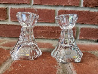Pair Of Vintage Mikasa Crystal Taper Candlestick Holders, Made In Slovenia Geometric Table Decor Set