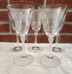 Vintage Fostoria Lido Clear Water Goblets - #6017 Stem 7.5' Tall Crystal Glassware - Set Of 5