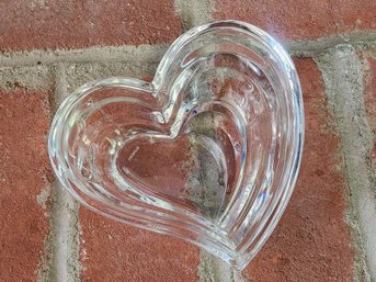 Lenox Crystal Heart Shaped Wave Bowl Clear Art Glass Candy Dish Signed